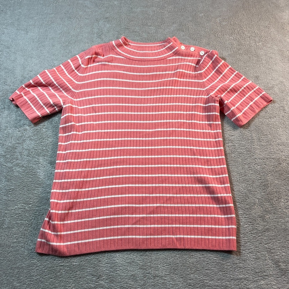 Ribbed Striped Knit Top with‎ Shoulder Button Detail - Casual Everyday Tee